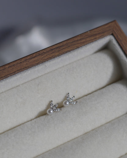 Brielle Pearl and CZ Studs - Silver