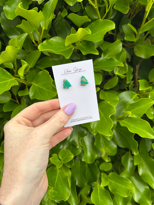 Christmas Tree Studs - Green and Gold with texture