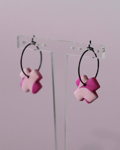 Cross Hoop Earrings - Multicoloured with Texture