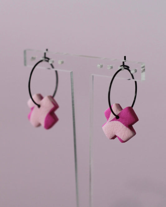 Cross Hoop Earrings - Multicoloured with Texture