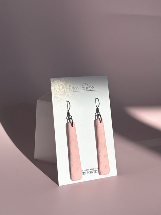 Geo Dangle Earrings - Pink Heart Pattern