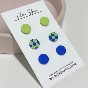 Stud Pack - GREEN AND COBALT CHECKERED MIX