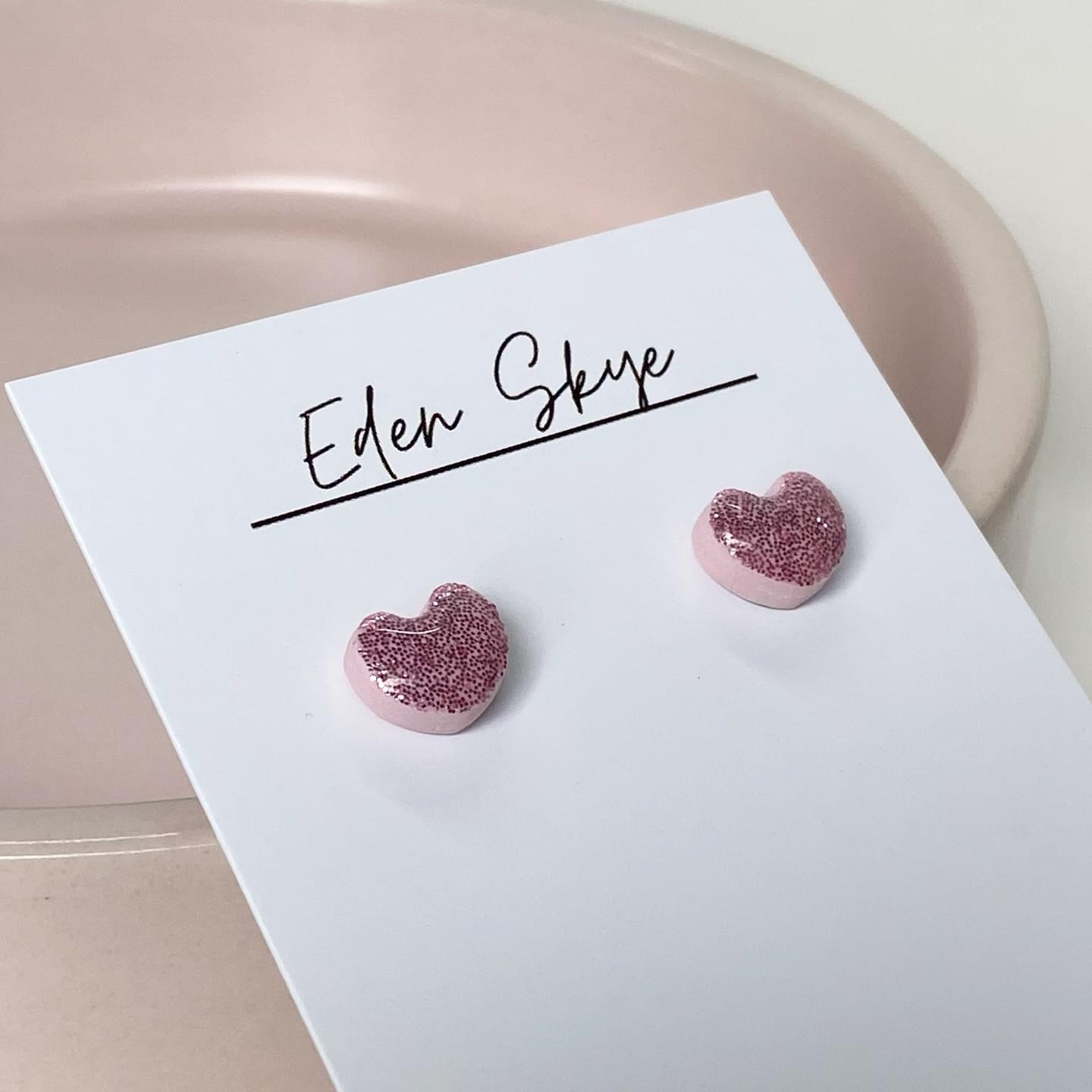 Kids Heart Pink Glitter Studs