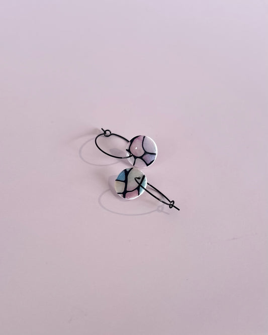 Mini Hoop Earrings - Stained Glass Look With Resin Coating