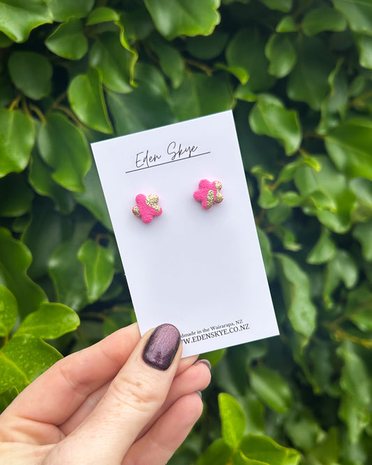 Flower Studs - Pink and Gold with texture