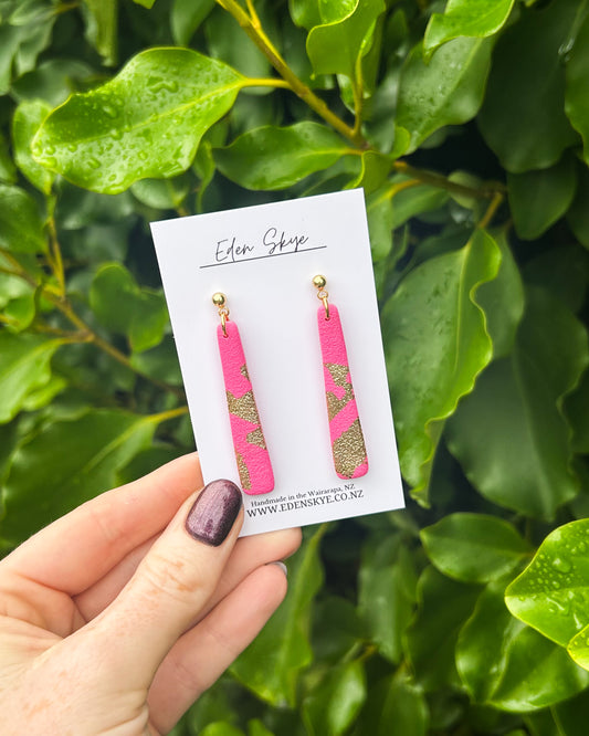Geo Dangle Earrings - Pink and Gold with Texture